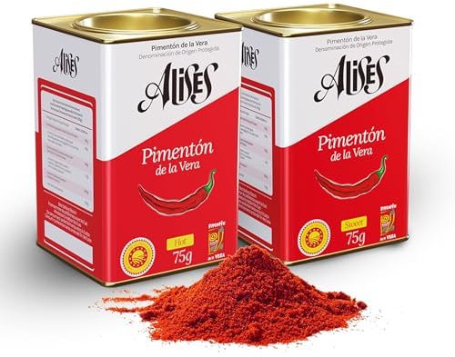 Alises Piquant + Doux Piment fumé en poudre (75 g x 2) D.O.P. - Pimenton de la Vera (Piquant + Doux) - Condiment authentique espagnol au paprika