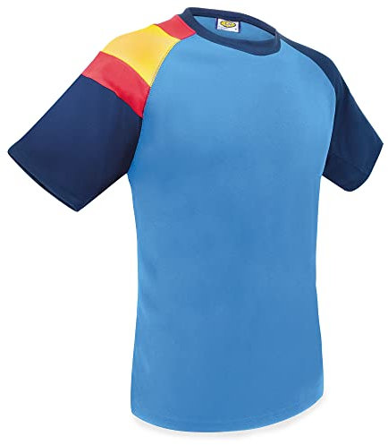Camiseta Dry & Fresh con Bandera de España en el Hombro: Frescura Permanente, Transpirable y Secado Ultra Rápido (XL, Azul Royal y Marino)