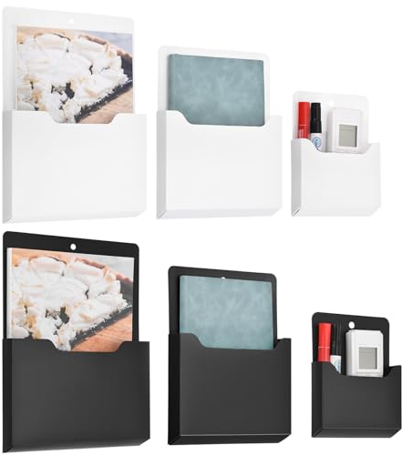 QUARKZMAN 6er-Pack Magnetischer Aktenhalter, Magnetischer Wand-Aktenorganizer für Zeitschriften, Post, Papier, Briefe, Büromaterial Weiß/Schwarz (Groß, Mittel, Klein)