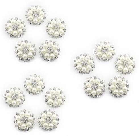 DOITOOL 15pcs Flower Charms Rhinestones Pearl DIY Charms Embellishments for Headband
