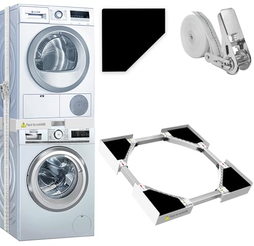 BOWEN EZ Kit impilabile per lavatrice e asciugatrice, kit telaio impilabile universale per lavatrice per lavatrici larghezza 46-66 cm, kit impilabile regolabile con cordino a cricchetto