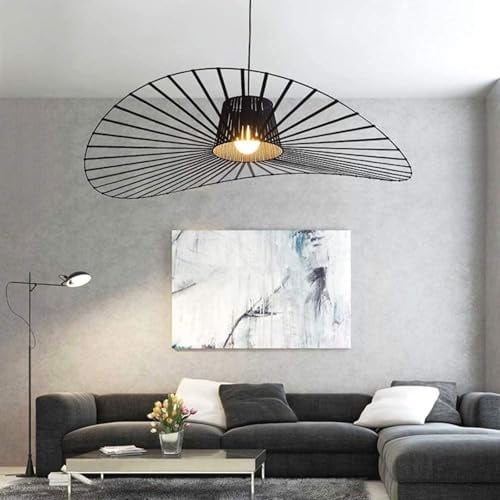 HRGKLMN Vertigo-Lampe Wohnzimmer E27 Höhenverstellbar Pendelleuchte-Retro - Pendant Light Kreatives Strohhut Hängelampe Wohnzimmer Schlafzimmer 18W Hängeleuchten Vintage (Schwarz, 80cm)