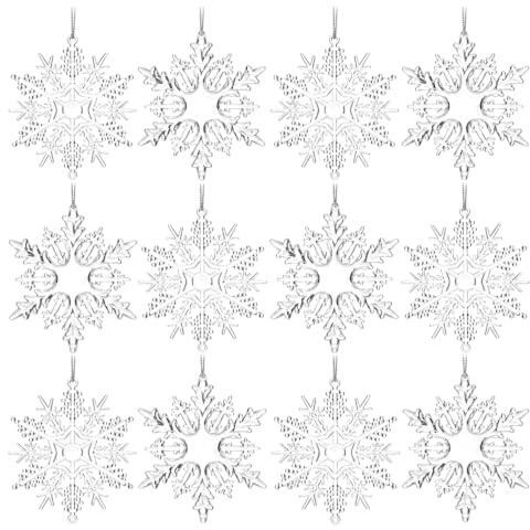 com-four® 12x Deko Anhänger Schneeflocken, Transparente 10 cm | Vielfältige Weihnachtsbaumschmuck-Designs