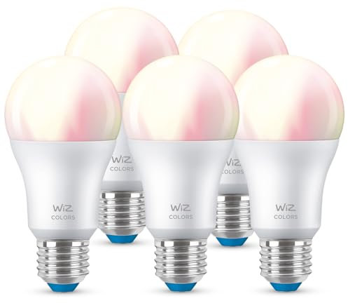 Deutsche Telekom x WiZ Tunable White and Color LED Lampe E27 (806 lm), 60 W Lampe mit 16 Mio. Farben oder warm- bis kaltweißem dimmbarem Licht, smarte Lichtsteuerung über WLAN per Stimme/App, 5er Set