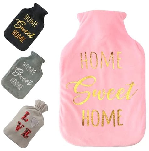 LKH Hot Water Bottle with Velvet Cover UK & Pocket 2L Hot Water Bottle for Hot & Cold Compress Washable Super Soft Plush Cover Hand Warmer Neck Shoulder Pain Relief
