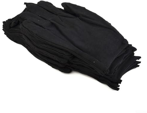 12 Paar große schwarze Baumwollhandschuhe, hochwertig, atmungsaktiv, natürliche Baumwolle