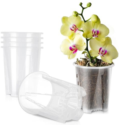 Jordbrux Clear Orchid Pot, 6pcs 16cm Plastic Plant Pots with Drainage Holes, Plastic Plant Pot Nursery Pots for Orchids, Succulents, Houseplants