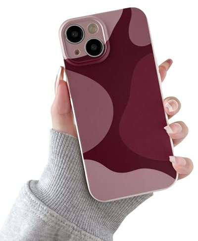 DEFBSC for iPhone 15 Case, Color Mix Aesthetic Design Soft TPU Bumper Slim Silicone Anti-Scratch Shockproof Full Camera Protective Matte Back Phone Case - Wine Red