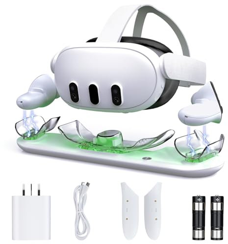 LYtech VR Charging Dock for Quest 3 Charging Stand for Oculus/Meta Quest 3 Magnetic Charging Station for VR Headset & Controllers, Quest 3 Accessories with RGB, 1800mAh Batteries & 45W UK Adapter (B)