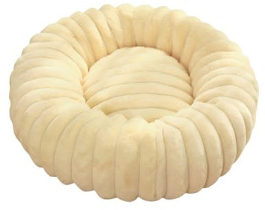 Pevfeciy Weich Haustierbett für Hund Donut-Kissen Katzenbett und Hundesofa Rundes Kissen Plüsch-Hundesofakissen für Mittelgroße & Kleine Hunde,Beige,90cm