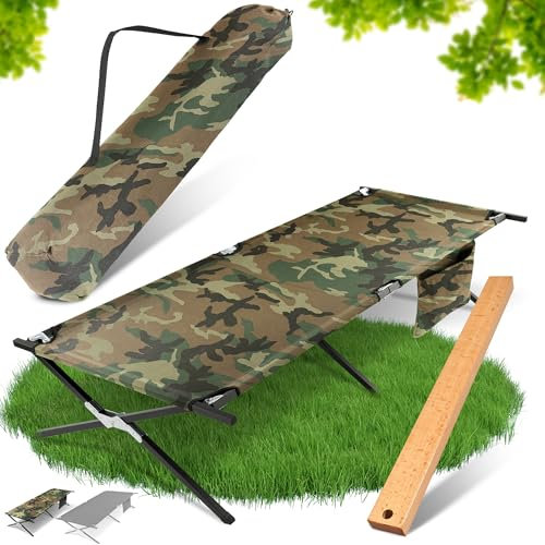 HAINBAUR Feldbett XXL 200kg belastbar 210x70 [mit Montagetool] – Campingbett, Campingliege faltbar leicht, Feldbett klappbar, Camping Bett