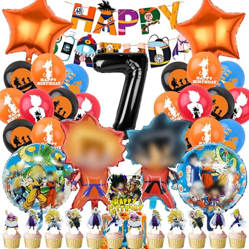 Mizijia 37 Piezas Set de Cumpleaños Dragnball 7 Años Niño, Decoracion Cumpleaños Dragnball, Globos de Cumpleaños Infantil, Decoración Globos para Fiesta de Cumpleaños Niños