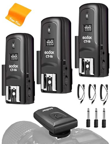 Godox CT-16 Wireless Flash Trigger, Godox Trigger Compatible with Canon Nikon Sony Olympus Pentax DSLR Camera (1 x Transmitter + 3 x Receiver)