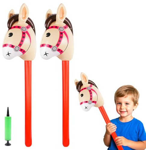 Inflatable Stick Horse 2 Pack Inflatable Horse Stick Blow Up Horse with Balloon Pump Hand for Christmas Horse Themed Birthday Party Decoration Party Favour Props