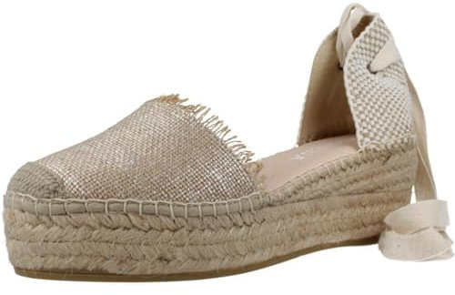 MACARENA - Sandalia con cuña de esparto,espadril,yute,suela de goma,tela,plataforma,cordones al tobillo, para: Mujer color: PLATA talla:38