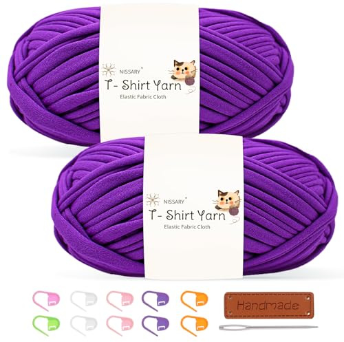 T Shirt Yarn for Crocheting 100gx2 Chunky Crochet Yarn Elastic Fabric Set – Ideal for DIY Bags, Blankets, Baskets and Home Decor Projects (Purple)