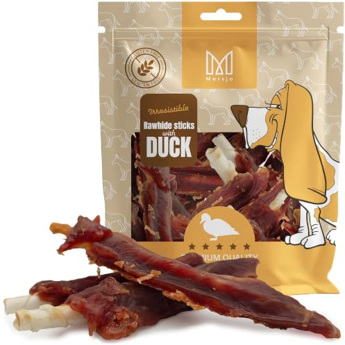 Mersjo Premium - Bastoncini da masticare per cani, 500 g, senza glutine, 61% anatra, 16-18 cm
