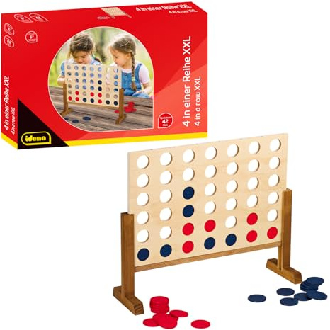 Idena 40378 - Holzspiel 4 in Einer Reihe XXL, 21 Blaue Steine und 21 rote Steine, Größe 45 x 56 x 17 cm, für Erwachsene und Kinder ab 6 Jahren, für drinnen und draußen, FSC 100%