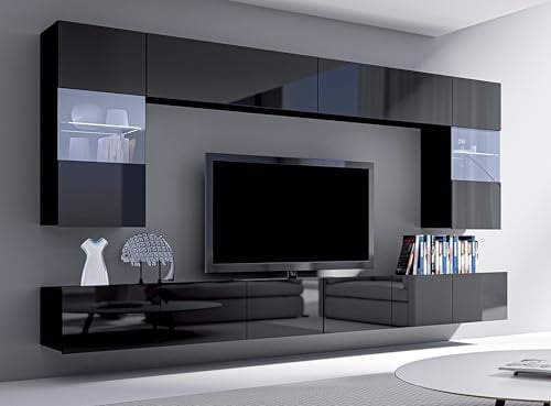 AXLIVING Wohnwand Modern Kossana 1 – 300cm Breite, Stilvoll Schwarz