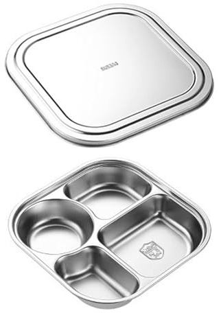 HINAYOSAN Pratici piatti per pasti bilanciati, funzionali in acciaio inossidabile, set di piatti divisi per caffetterie case convalescenti vassoio diviso