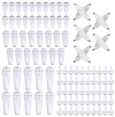 100 Picture Hanging Hooks, No Nails Picture Hooks for Hard Walls, Wall Hanging Hooks for Photos, Frames, Clocks and Picture Hooks No Nails Art, Picture Hangers Kit for Plasterboard and Drywall
