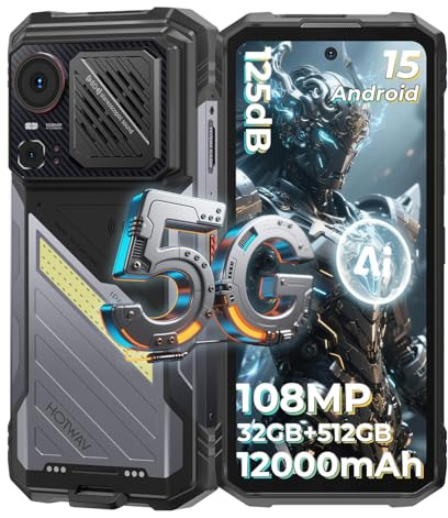HOTWAV Hyper 8 Pro 5G Rugged Smartphone, 32GB+512GB/TF 1TB Rugged phone Android 15, 6.78 FHD+, 12000mAh Telefono Indistruttibile, 108MP+32MP Telephone Robusto, AI/ 5G Double SIM/IP68/IP69K/NFC