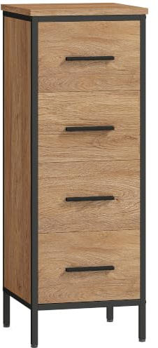 HOMCOM Badezimmerschrank Schmal mit 4 Schubladen 30 x 30 x 82 cm Eiche | Badschrank, Toilettenschrank, Beistellschrank, Aufbewahrungsschrank, Nischenschrank, für Badezimmer, Kleine Räume