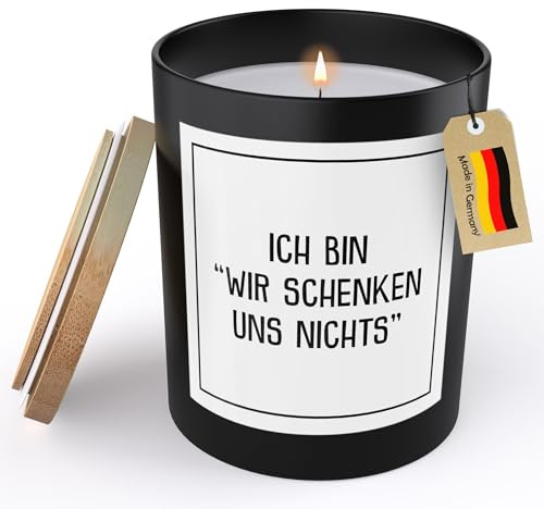 (HANDGEMACHT) Frauen Geschenk Ich Liebe Dich Lustige Spruchkerze für Paare Wir Schenken Uns Nichts Jahrestag Männer Hochzeitstag Deko Sojawachs Kerze im Glas Schwarz Duftkerze (VEGAN, ZITRUS)