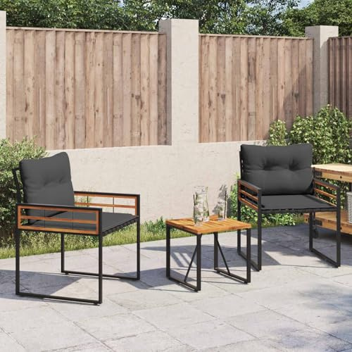 Yunovire Gartenmöbel Set, 3-teilig, Blassgrau, Akazienholz & Stahl, für Terrasse, Balkon, Garten, Couch mit Kissen, Langlebig, Modernes Design