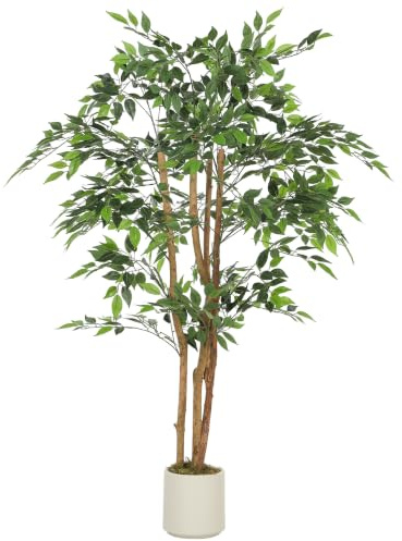 HOMCOM Plante Artificielle intérieure 150 cm Banian Arbre Artificiel Vert | Pot en Plastique, Tronc en Bois Massif, Fausse Plante, Décoration Maison Bureau Salon Chambre