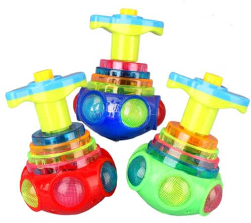 mophrati 3 Paket/los Holz Kreisel Mit Led leuchten Ursache Und Wirkung Spielzeug Für Kinder, Die Sind Umwelt Freundliche