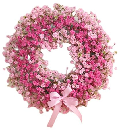 Xiyocadt Türkranz Frühling, 30cm Rosa Kranz Home Decoration, Voller Sterne Kunstblume Haustür Deko, Künstliche Pflanzen für Tür Wand Hochzeit Heimdekoration