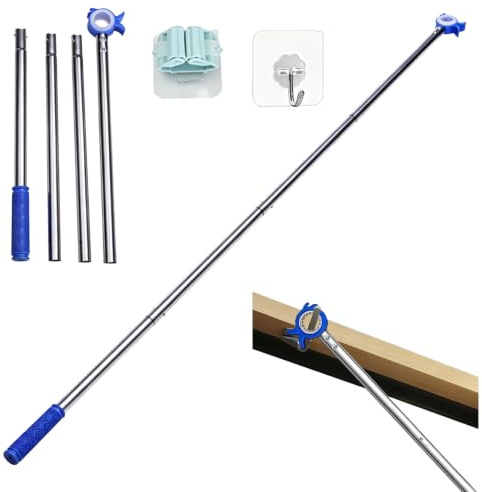 Teleskop-Fensterbedienstange bis 152 mm aus Edelstahl, Fenstergriff Verlängerung, rutschfester Griff mit Gummihaken, universell für Dachfenster, Rollos, Jalousien & Dachluken