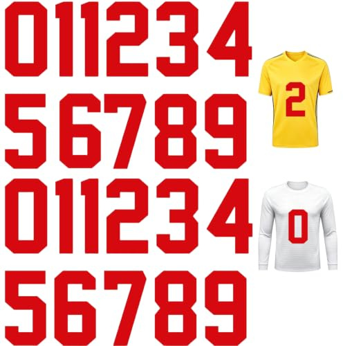 Iron on Numbers for Jersey 8 Inch Heat Transfer 0-9 Red 22 PCS | High Elasticity, Sports Uniforms Use, Digits 0 to 9 Included, Team Shirt Application, Large Size Numbers