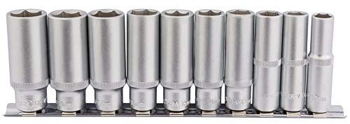 Draper 16401 Square Drive Deep Socket 10 Pieces Set on Metal Rail, Blue, 3/8 Length