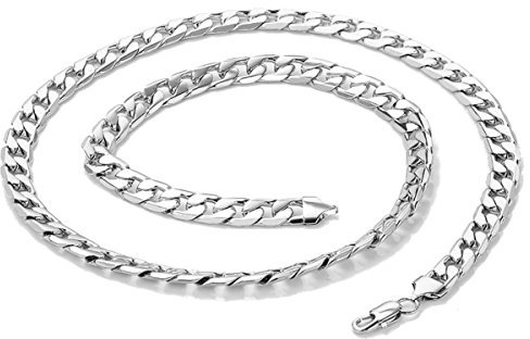 Collana in oro bianco 18 carati taglio diamante catena a maglie cubane in oro 9 mm, peoduct USA! e riempito d'oro, cod. 24k11z