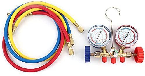 KIMISS Kit de Manómetros para Aire Acondicionado, Herramientas de Diagnóstico AC con Mangueras y Gancho, Ideal para Recarga de Refrigerante