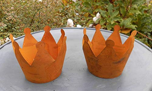 Dekokronen 2er-Set Windlicht Gartendeko Pflanztopf Übertopf Eisen Rost