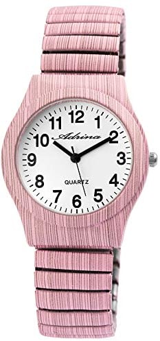 Adrina Damen-Uhr Edelstahl Zugarmband rosa große Ziffern Länge 18 cm Durchmesser 34 mm Breite 18 mm Geschenke für Frauen