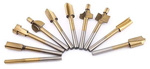 HSS Routing Router Bits, 10pcs HSS Titanium Coated Woodworking Edge Cutters Trimmer Router Machine Bits 1/8 Shank for Electric Trimmers for DIY Woodworking, Carving, Engraving, Drilling
