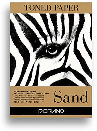 Honsell 19100498 - Fabriano Toned Sand Zeichenblock, DIN A3, 50 Blatt, 120 g/m², sandfarbenes Zeichenpapier mit 15 Prozent Baumwollanteil, natürliche Oberfläche, für alle Trockentechniken
