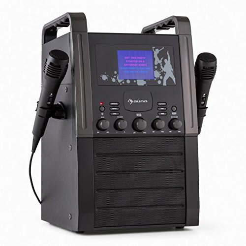 auna KA8P-V2 BK Karaoke Anlage mit 2 x Mikrofon - Karaoke Player, Karaoke Set, 9 cm (3,5)-Farbdisplay, CD, CD-R, CD-RW, CD+G, MP3, Wiederholfunktion, CD-G Player, Video Out, schwarz