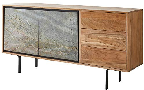 DELIFE Kommode Juwelo 150x40x75 Akazie Natur Stein Beine Schwarz