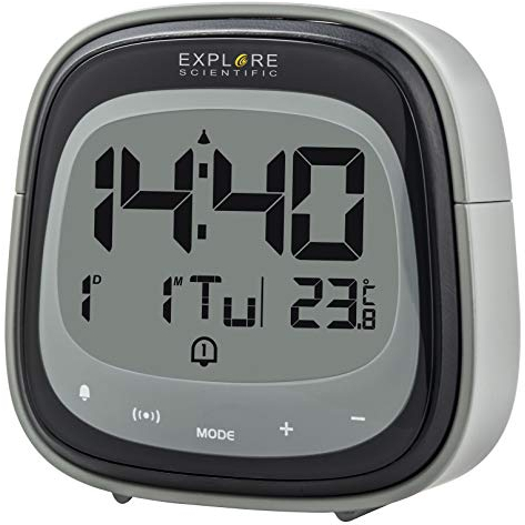 EXPLORE SCIENTIFIC RDC-3006-Reloj Despertador, Touch Key, Temperatura Interior, Radio controlado, Calendario, Control tactil, Alarma Dual, Pantalla LCD retroiluminada, Color Negro, Language Code 2