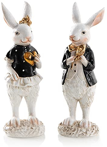 Logbuch-Verlag 2 Osterhasen Hasen Figuren Ostern schwarz weiß Gold Paar Mann Frau Dekoration Hochzeit 22 cm