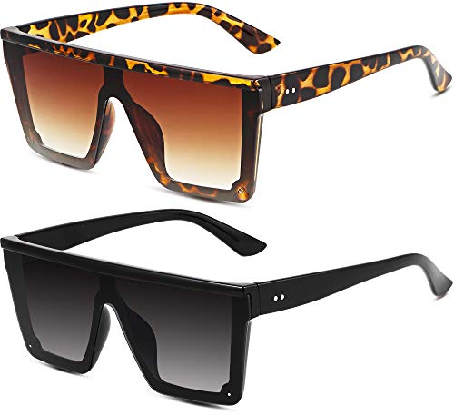 Frienda 2 Paare Mode Übergroß Siamesische Linse Sonnenbrille Unisex Platz Sonnenbrille Schatten (Schwarz, Braun)