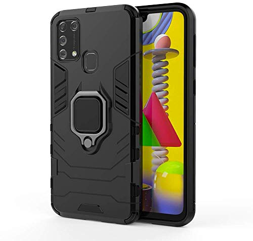 TANYO Hülle für Samsung Galaxy M31 / M21s, Schutzhülle TPU/PC Handyhülle mit Ständer, Stoßfest Bumper Armor Case Hybrid Cover Schwarz