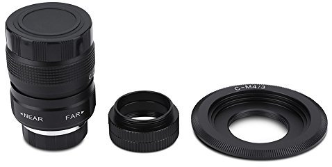 Dilwe1 C-m4/3 Lent Adapter Kit, C-Mount Macro Ring Manuelle Einstellung verliehen, 25 mm F/1.4 Objektiv mit C-m4/3 Adapter und Zwei Macro Ring für EPL5 EPM3 EPL7 OM-D