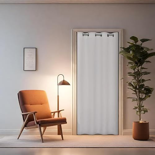tinycurtains, Türvorhang mit Teleskopstange, einfache Montage in nur 1 Minute ohne Bohren (Türgardine weiß + H195 x B150 cm + Stange weiß B70-120 cm)