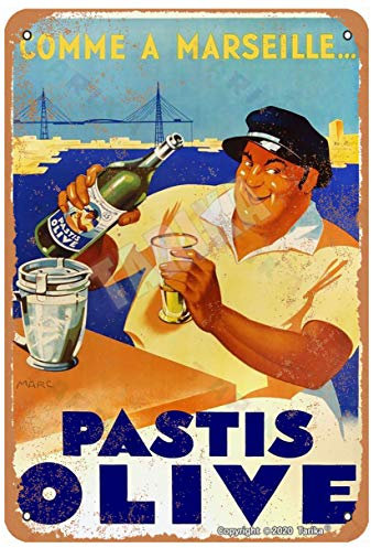 Pastis Olive Vintage Look Métal 20 x 30 cm Décoration de Peinture Panneau pour Maison Cuisine Salle de Bains Jardin Garage Café Boutique Décor Mural Drôle